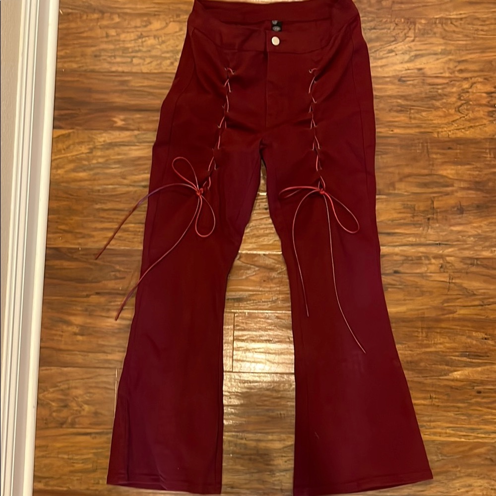 Stylish Red Lace-Up Pants
